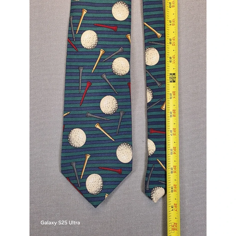 Mens 100% Silk Necktie Golf Balls Tees Sports Country Club Golfer Office Vintage
